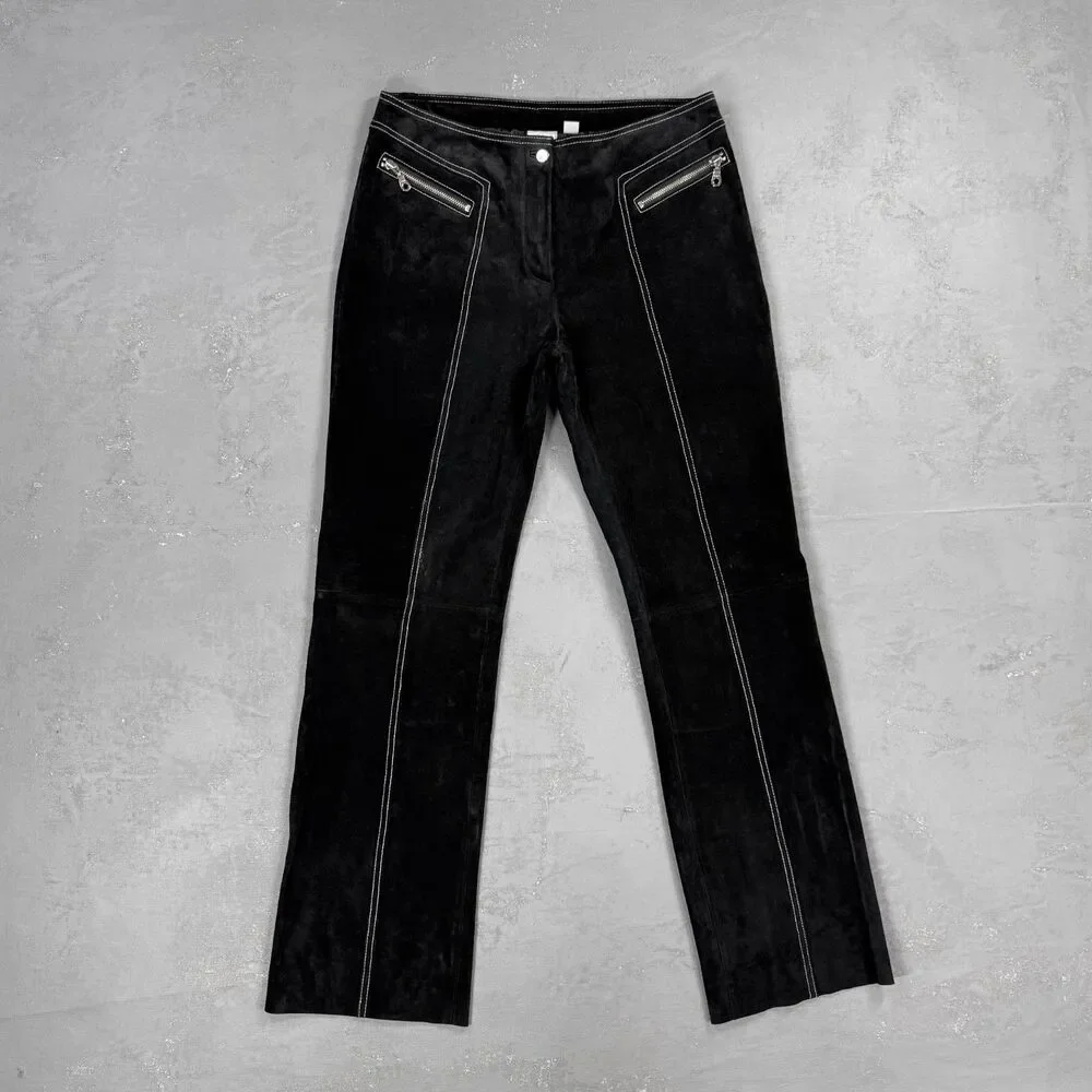 Vintage Wilsons Leather Maxima Black Suede Straight Leg Pants Women's 8 - Picture 1 of 6